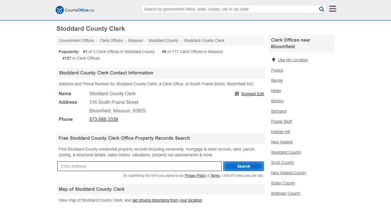Stoddard County Clerk - Bloomfield, MO (Address and Phone)